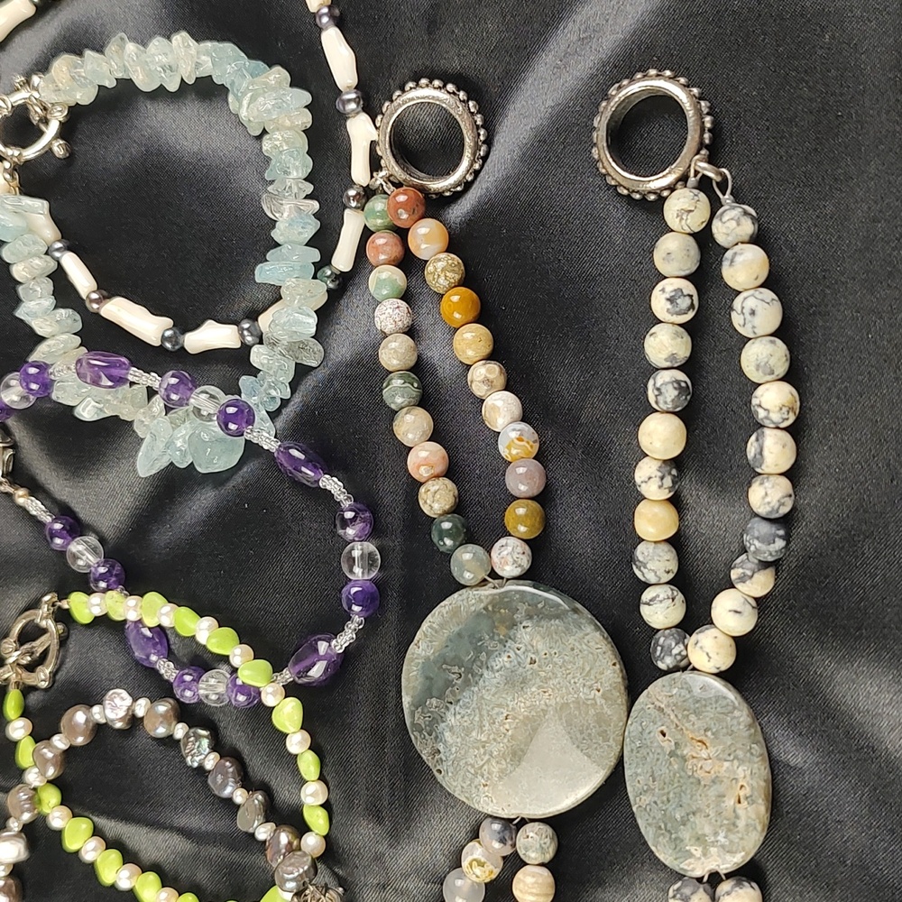 13 VTG NEW Resell 💲Bundle! Genuine Pearls Jasper Aquamarine Bracelets - Picture 5 of 17
